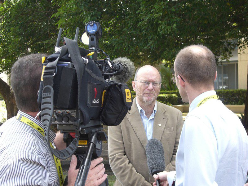 Oxfam Australia's Executive Director Andrew Hewett being interviewed