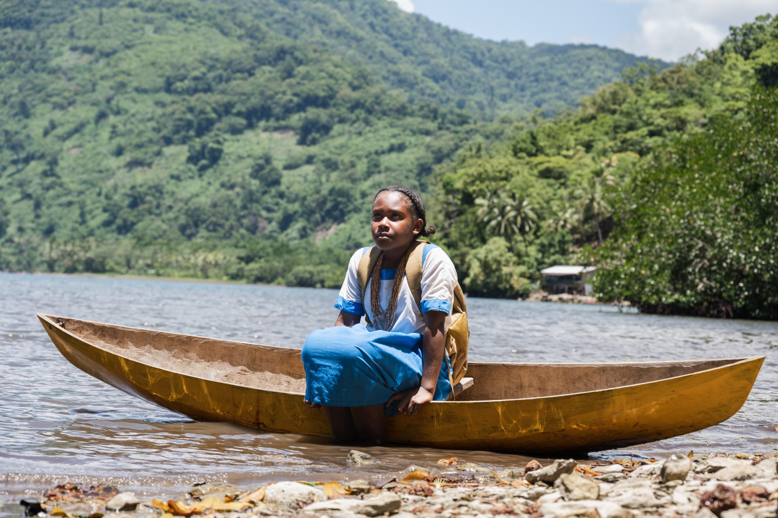 East Are’are, Solomon Islands: Shirley lives with her family in East Are’are and uses a canoe to travel to school because the coastal footpaths are eroded. The people in her community in East Are’are are trying to adapt to radical environmental changes resulting from climate change. Photo: Ivan Utahenua/Oxfam