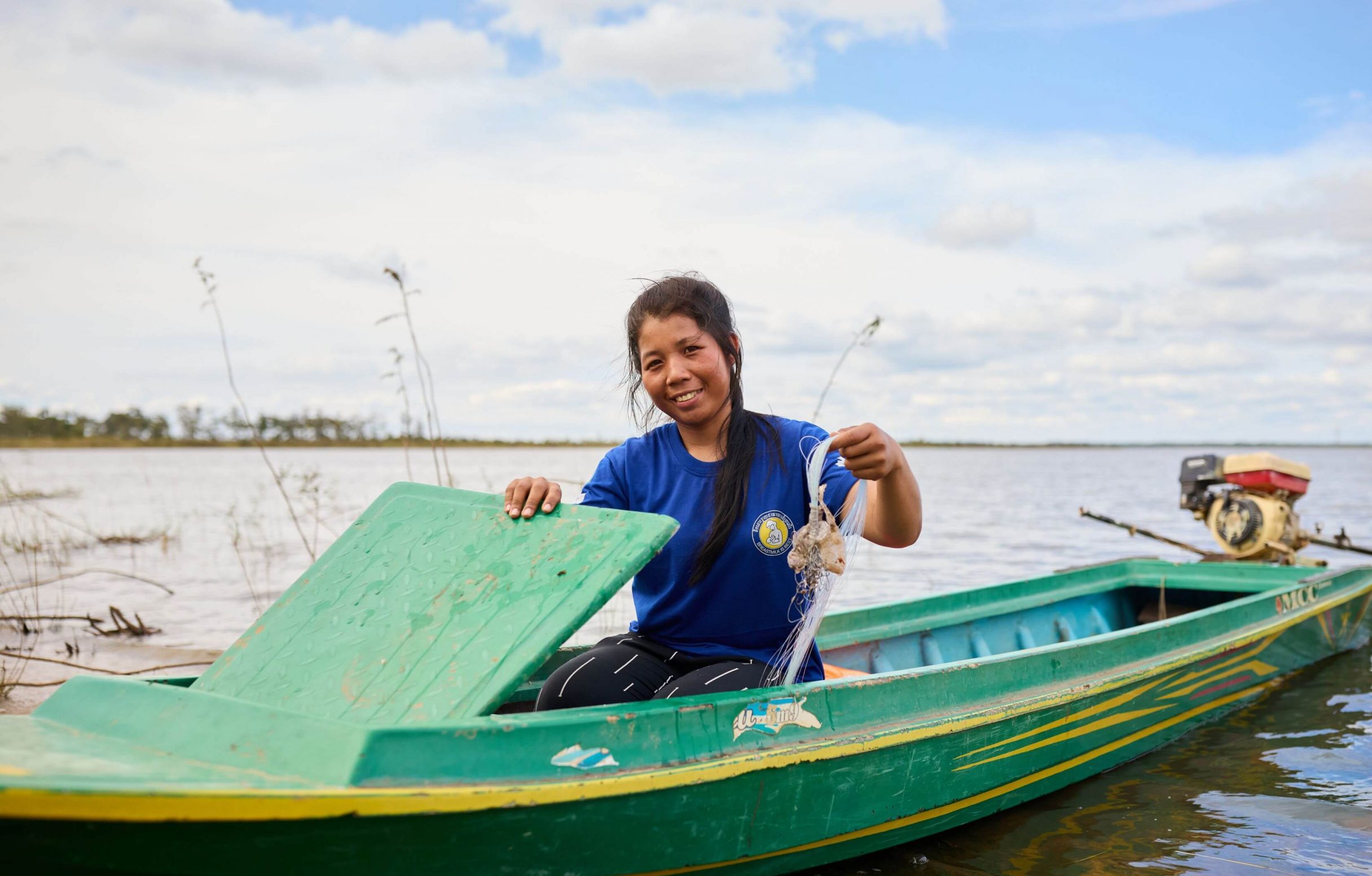 Cambodia: Chhorvy is a community leader who developed her skills in fish catch monitoring through local partner MVi (My Village). She also conducts eco-training sessions for fellow fisherfolk, sharing her knowledge with the community. Photo: Patrick Moran/Oxfam. Oxfam acknowledges the support of the Australian Government through the Department of Foreign Affairs and Trade (DFAT).