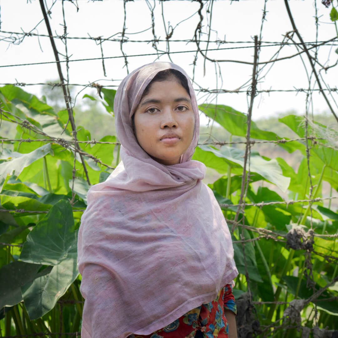 Cox's Bazar, Bangladesh: Shamsun Nahar is a Rohingya refugee and has been living in Cox's Bazar camp for seven years, where three of her children were born. With the reduction of aid, Shamsun finds it very hard to provide for her children and worries for the future of her children. Photo:Fabeha Monir/Oxfam. Oxfam acknowledges the support of the Australian Government through the Australian Humanitarian Partnership (AHP).