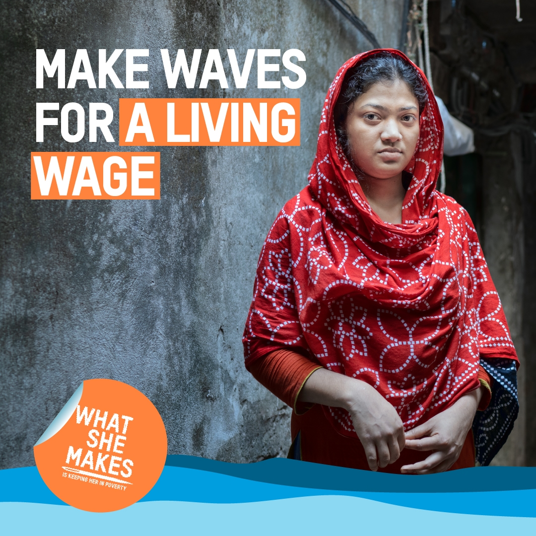 Dhaka, Bangladesh: Kakoli* works in a garment factory and barely earns enough to meet her needs. Oxfam's What She Makes campaign demands that big brands pay the women who make our clothes a living wage. Photo: Fabeha Monir/Oxfam. *Name changed to protect identity.